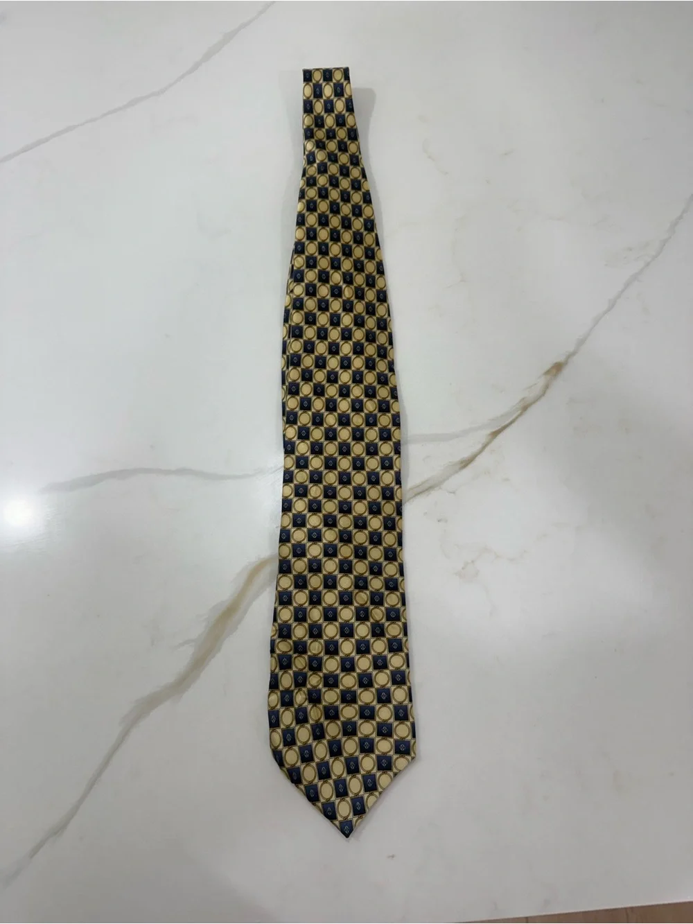 Men's Geometric Navy and Yellow Tie